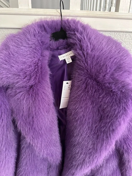 Topshop Purple Faux Fur Coat NWT Statement Teddy Coat Size 6 - Picture 2 of 14